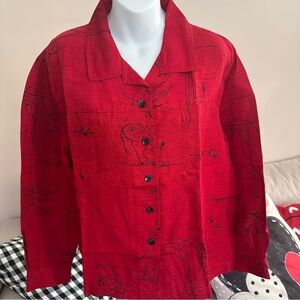 Chico’s Design Women's Size 3 Red Silk & Linen Button-up Collared Abstract VTG